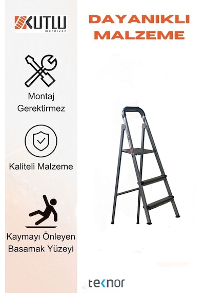 Kutlu Dayanıklı 2+1 Metal Basamaklı Merdiven