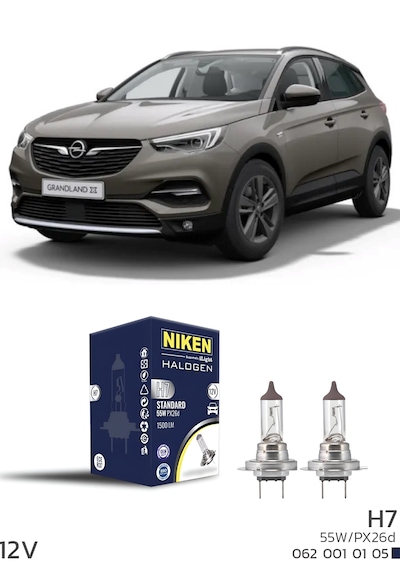 Opel Grandland X 2017-2023 Kısa Far Ampulü H7 Halojen Ampul 12v 55w 2 Adet 3200k Güçlü Net Işık