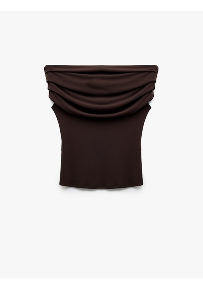 Koton Krep Kumaş Drape Detaylı Straplez Bluz Kahverengi 5sak10045uk Kahve
