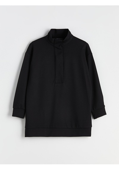 Lcw Modest Siyah Dik Yaka Oversize Kadın Sweatshirt Tunik