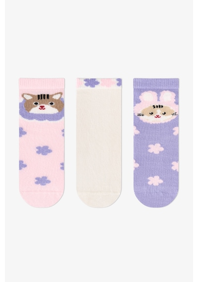 Penti Kız Çocuk Pembe Feel Better Kedi Desenli Pamuklu 3 Çift Soket Çorap