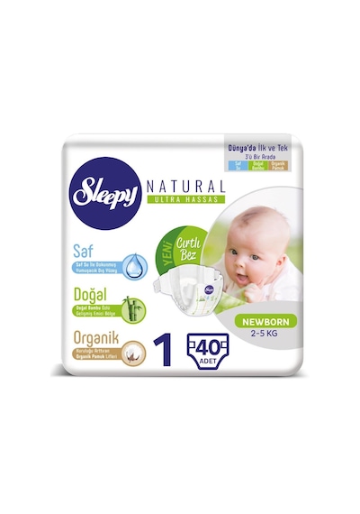 Sleepy Natural Yenidoğan Bebek Bezi 1 Numara Ultra Hassas 40 Adet