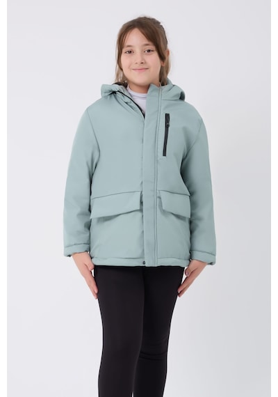 Firststops Kız Çocuk Mint Yeşil İçi Kürklü Su Ve Rüzgar Geçirmez Kapüşonlu 3 Cep Kışlık Mont & Kaban & Parka Mint Yeşili
