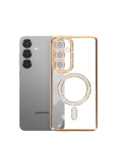 Samsung Galaxy S26 Uyumlu Kılıf Parlak Taşlı Simli M-safe Telefon Kılıfı Kapak Gold