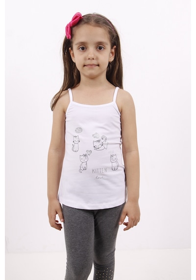 Toontoy Kids Toontoy Kız Çocuk Kedi Baskılı Atlet Beyaz