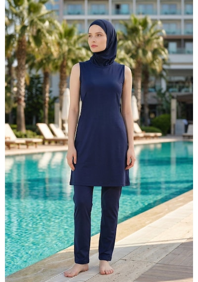 Seboteks Tam Kapalı Crop Model 6 Parça Tesettür Mayo 25292 Lacivert