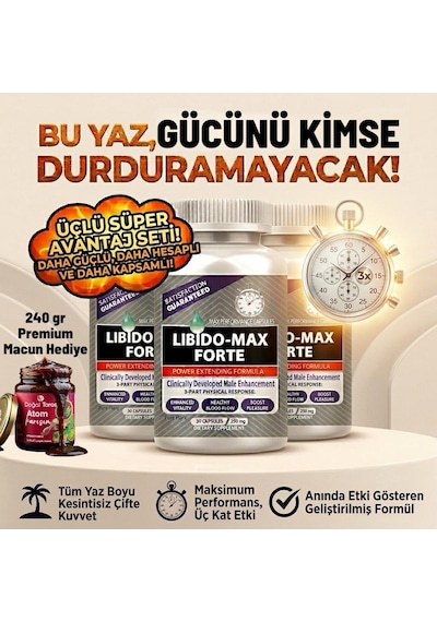 Libido Forte 3 Kutu Erkeklere Özel 3x30'lu Ginsengli Multipower Premium 240 Gr Besin Hediyesiyle