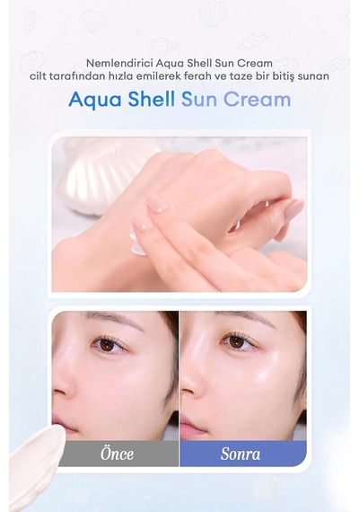 Nemlendirici, İnci Işıltılı, Hafif Yapılı Güneş Kremi Aqua Shell Sun Cream Spf50+ Pa++++
