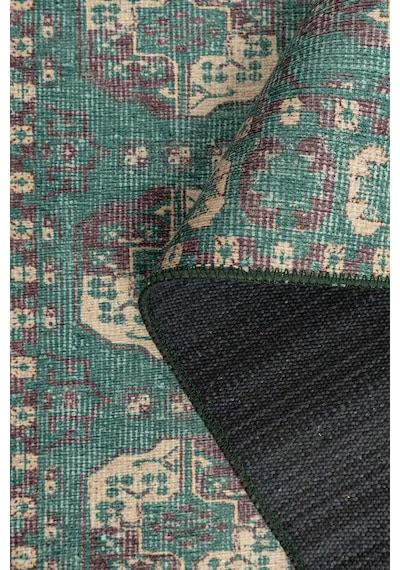 Artloop Relic Yeşil / Krem Vintage Dokulu Klasik Desenli Dokuma Tabanlı Şönil Halı Al 488 Yeşil - Krem