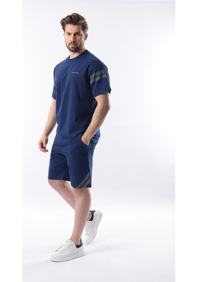 Madmext Lacivert Şerit Detaylı Erkek Şort T-shirt Takım E7301