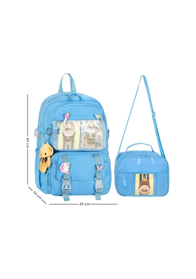 Waddell Kawaii Kore Tarzı Aksesuarlı İlkokul Sırt Ve Beslenme Çantası Mavi 25001 Mavi