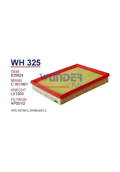 WUNDER WH325 HAVA FİLTRESİ - OPEL ASTRA G - ZAFİRA A / B 2,2