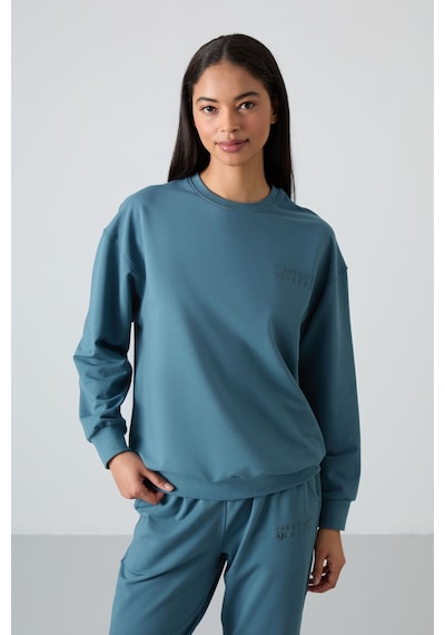 Tommy Life Orman Yeşili Basic Pamuklu O Yaka Oversize Lastik Paça Kadın Eşofman Takım - 95287 Yeşil