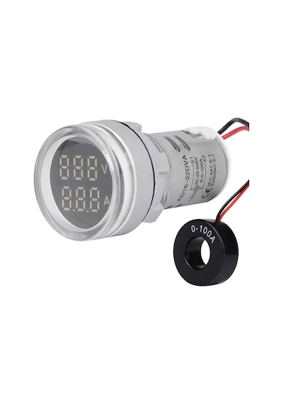 Beyaz Voltmetre + Ampermetre Ac12-500v 0-100a 22 Mm
