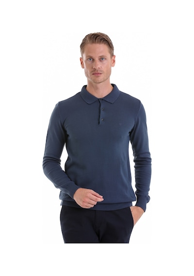Hatemoğlu İndigo Regular Fit Düz Polo Yaka Triko Kazak İndigo
