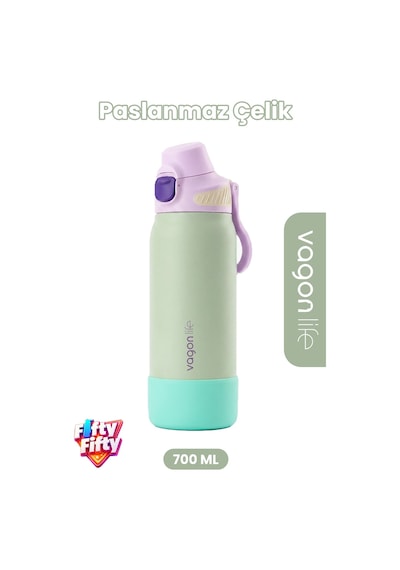 700 Ml Tek Kapak Çift Kullanım Pipetli Rahat İçim Kulplu Paslanmaz Çelik Termos Ffvgn1112-700ml Yeşil