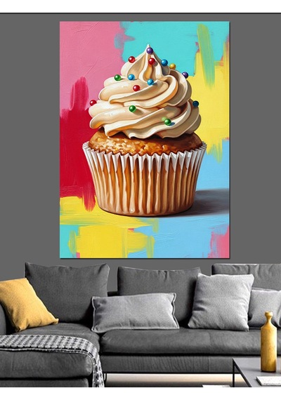 Karizma Tablo Kremalı Cupcake Tatlı Posteri Dekoratif Kanvas - Mdf Ahşap Tablo