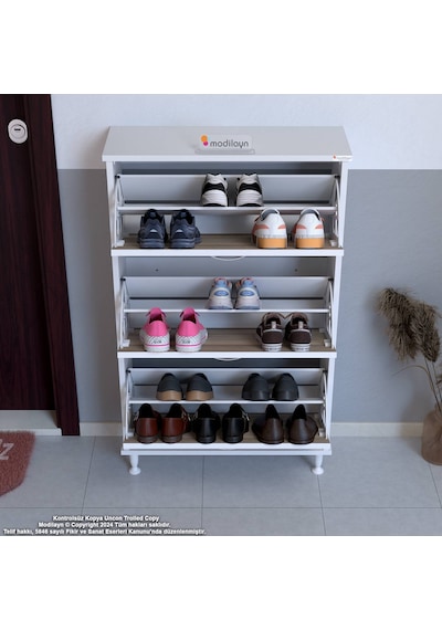 Modilayn Varbi Kapı Önü 52 X 119x 25, 5 Cm Lik 3 Düşer Kapak 6 Göz Raf Bölmeli Ayakkabılık Cordoba - Beyaz Modilayn Varbi Kapı Önü 52 X 119x 25, 5 Cm Lik 3 Düşer Kapak 6 Göz Raf Bölmeli Ayakkabılık Cordoba - Beyaz