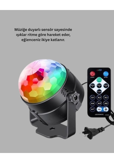 Rgb Led Disko Küresi 7 Modlu Uzaktan Kumandalı Çok Renkli