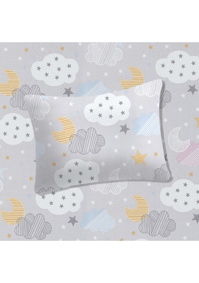%100 Pamuklu Bebek Lastikli Çarşaf 70x130+20 Bebek Yastık Kılıfı 35x45 Gri-beyaz