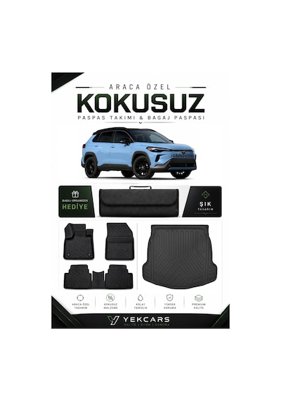 Toyota Corolla Cross 2025 Model Aracınıza Özel 4d Karbonlu Kauçuk Paspas Takımı Ve Bagaj Havuzu