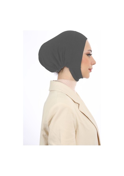 Melodi Scarf Kadın Tesettür Geniş Hacimli Pratik Ense Ve Çene Altından Geçmeli Kaymayan Çeneli Bone Koyu Gri Koyu Gri