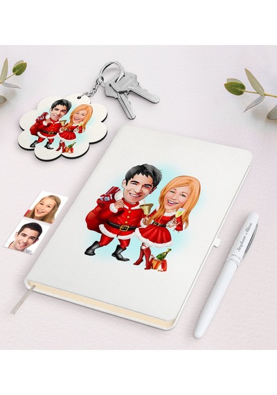 Kişiye Özel Sevgili Yeni Yıl Karikatürlü Beyaz Defter Kalem Ve An N11.896