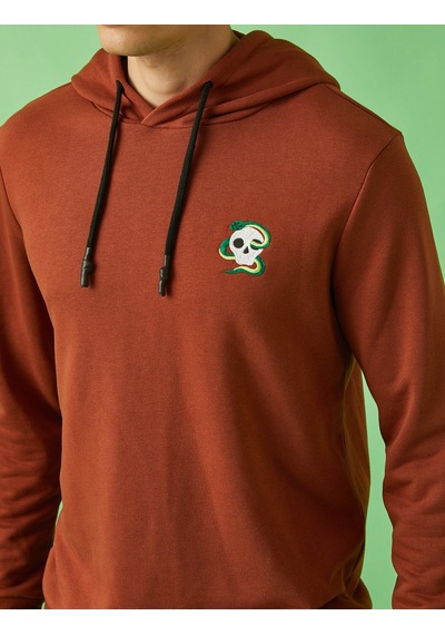 Koton Kuru Kafa İşlemeli Kapşonlu Sweatshirt Kahverengi 2kam71035mk Kahve