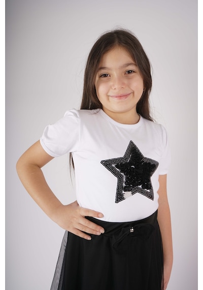 Miniko Kids 23 Nisan 29 Ekim Konsept Yıldız Pullu Tül Detaylı Kuyruk Tül Etekli Takım Siyah