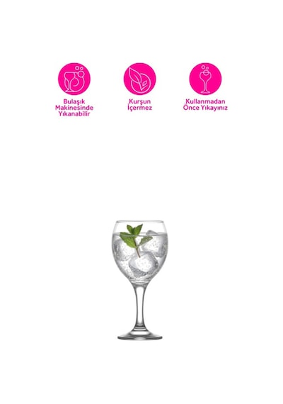 Lav Misket Cam Goblet 6'lı 365 ml Ayaklı (Şarap Kadehi , Kokteyl Bardağı)