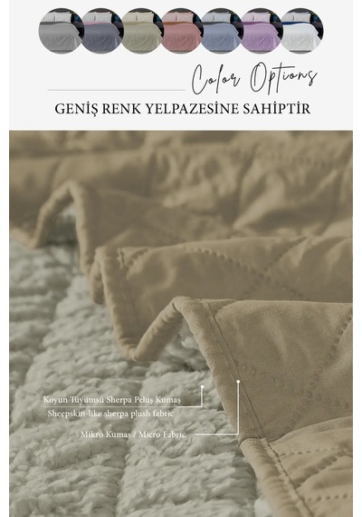 Premium Peluş Tek Kişilik Çok Amaçlı Yatak Örtüsü 160x220 Çift Taraflı Battaniye Pike Bej Cappuccino