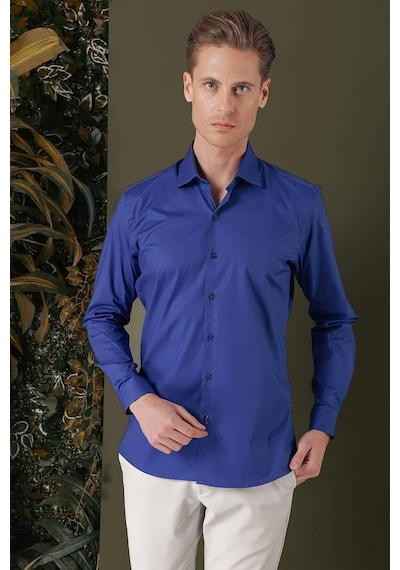 Efor Gk 709 Slim Fit Gece Mavisi Klasik Gömlek Mavi