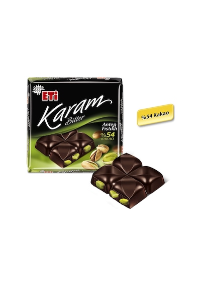 Eti Karam %54 Kakaolu Antep Fıstıklı Bitter Çikolata 10 x 60 G