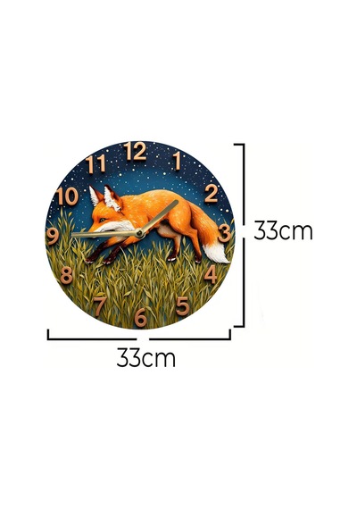 Geceye Adım Atan Tilki 3d Görünümlü Mdf Duvar Saati 33 Cm Sdw282 Renkli
