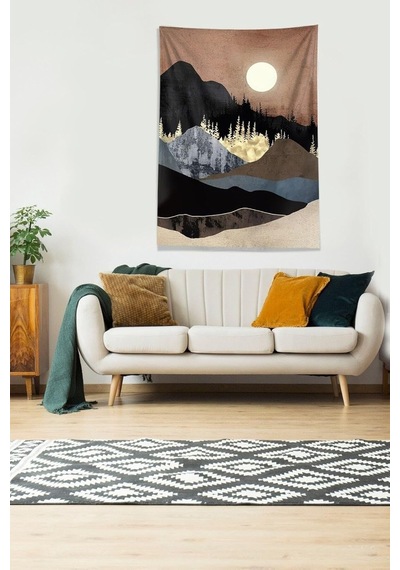 Pelangi Bej Ay Tutulması Leke Tutmaz Kadife Kumaş Duvar Örtüsü Duvar Halısı Tapestry Dwll317, 140 X 140 Çok Renkli