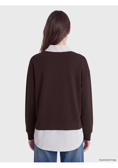 Lcw Modest Kahverengi Gömlek Yaka Kadın Sweatshirt Tunik