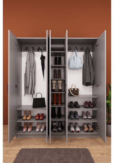 Asra Trend Vestiyer & Portmanto V-09 %100 MDF 5 Kapaklı Geniş Ayakkabılık Kül Gri