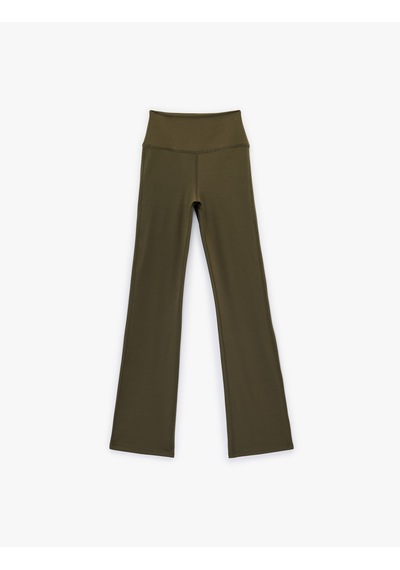 Koton Slim Fit Yüksek Bel İspanyol Paça Spor Tayt Haki 6wak40330nk Haki