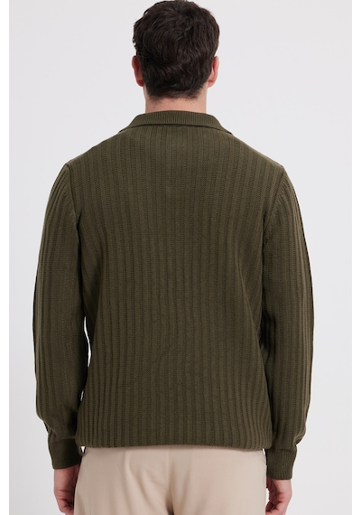 Tudors Erkek Standart Fit Normal Kesim Polo Yaka Haki Kazak-46286
