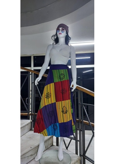 Hint Etnik Kadın Patchwork Desenli Anvelop Etek 95 Cm Sarı