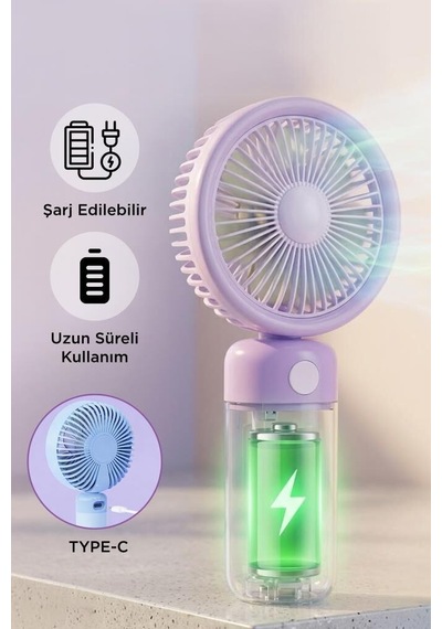 Özel Üretim Şarjlı El Vantilatörü F56 Mor Günlük Kullanım Mini Vantilatör Taşınabilir Fan