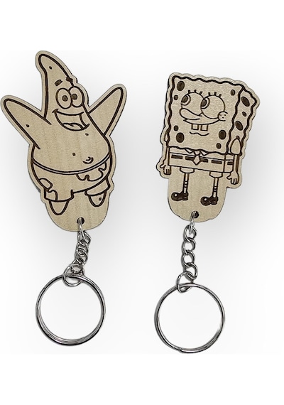 Süngerbob Ve Ananas Ev Ahşap Anahtarlık Çok Renkli