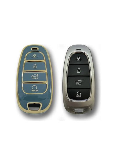 Gma Keys Lüx Hyundai 2021-22 Yeni Tucson Santa Fe Nano Anahtar Kılıfı Gri Gold Altın Renk