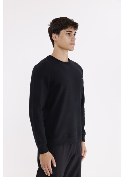 Rowinger Selanik Dokulu Yumuşak Tutuşlu Rahat Kalıp Sade Tasarım Uzun Kollu Sweatshirt Black