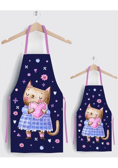 Ays Home Kalpli Kedi Anne Çocuk 2'li Mutfak Önlüğü Seti