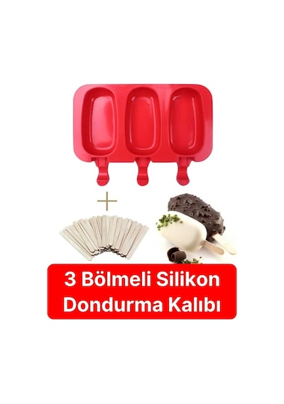 1 Adet Magnum Silikon Dondurma Kalıbı 50 Çubuk Hediyeli 3'lü Renkli Çubuk Dondurma Kabı Buz Kalıbı S Diğer