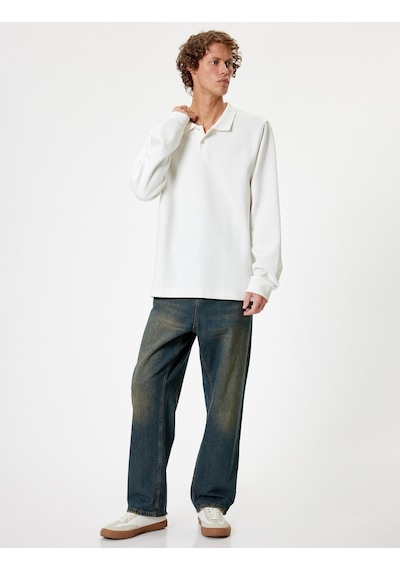 Koton Polo Yaka Sweatshirt Düğmeli Pamuklu Beyaz 5wam70091mk Beyaz