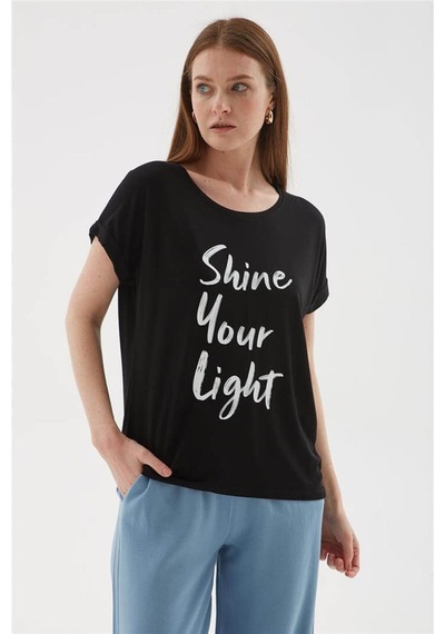Fashion Friends 25y0074k1 Kadın Baskılı Bluz Siyah