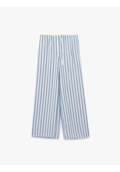 Koton Viskon Kumaş Rahat Kalıp Lastik Detaylı Çizgili Pijama Altı Mavi Çizgili 6wlk50032mw Mavi Çizgili
