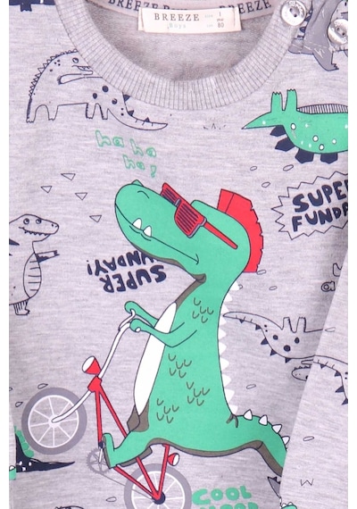Breeze Erkek Bebek Eşofman Takımı Dinozor Baskılı Gri (9 Ay-1.5 Yaş)